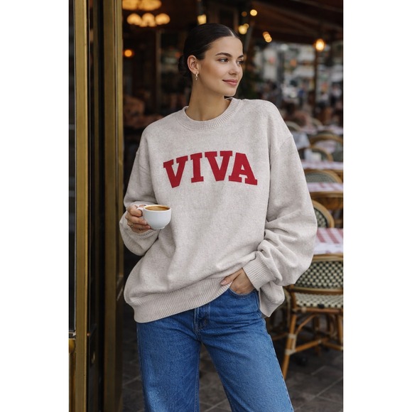 New York Popular Tops - VIVA Varsity Graphic Crewneck Sweatshirt Ivy League Preppy NYC Collegiate Sz L